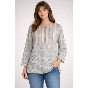 VTG VIEW by Victoria Jones Boho Mixed Print Tunic - Floral & Stripe/EUC/Sz Large